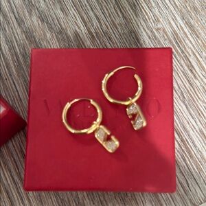 Gold Minimalist Hoop Earrings with Geometric Charms authentic Valentino garavani